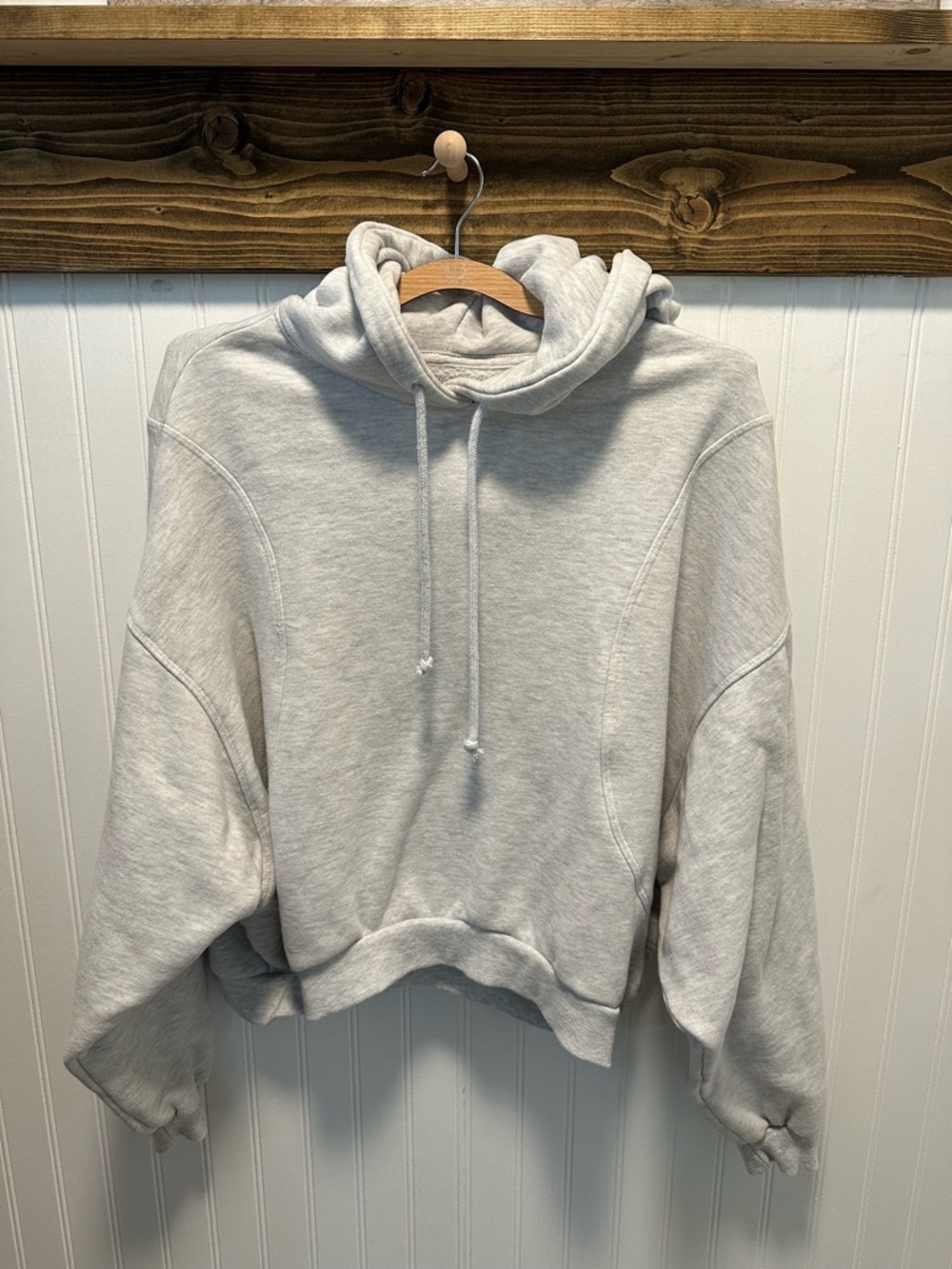 Lazy Sunday Light Gray Cropped Batwing Hoodie Sweatshirt with Drawstring